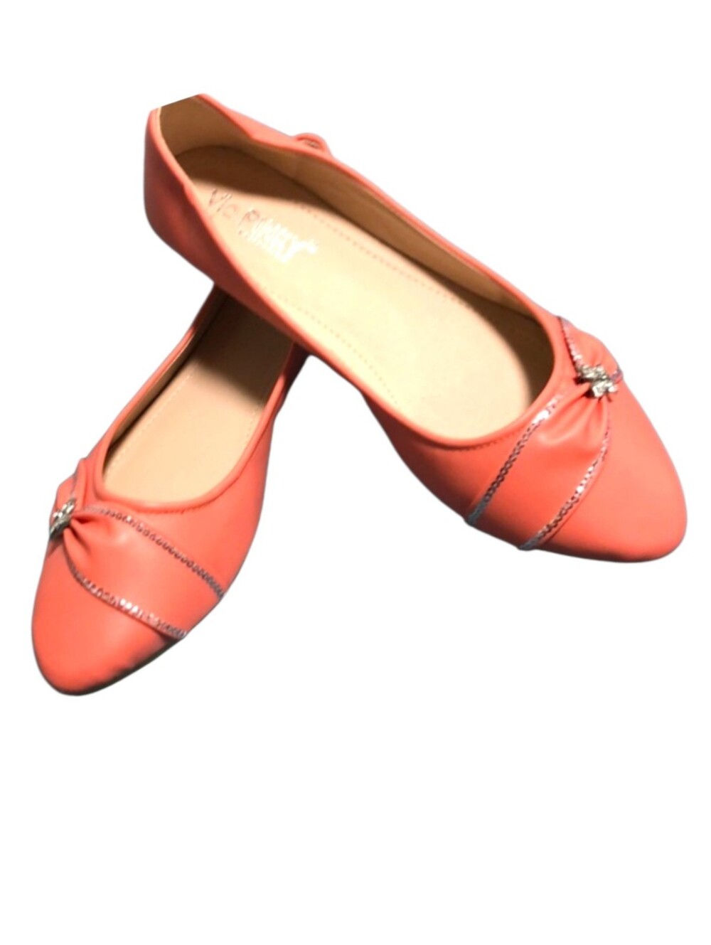 Via Pinky Katarina Salmon Coral Dressy Flats Rhinestone Buckle Size 9 NWOT/NWOB